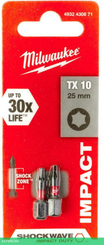Бита Milwaukee Shockwave TX10 25мм 2шт (4932430871)