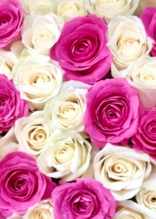 45 розово-белых роз в коробке-сердце