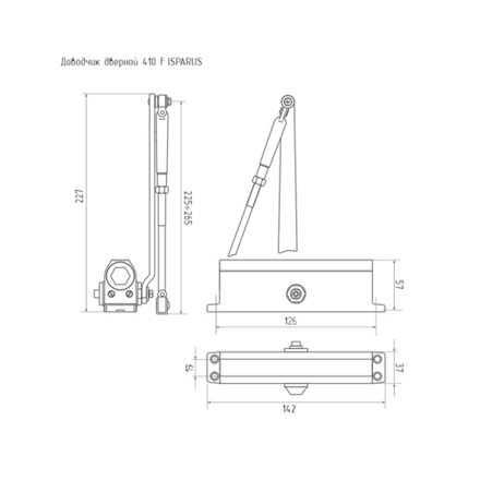 Доводчик дверной Нора-М 410F Isparus, для дверей 15 - 60 кг, с фиксацией, белый