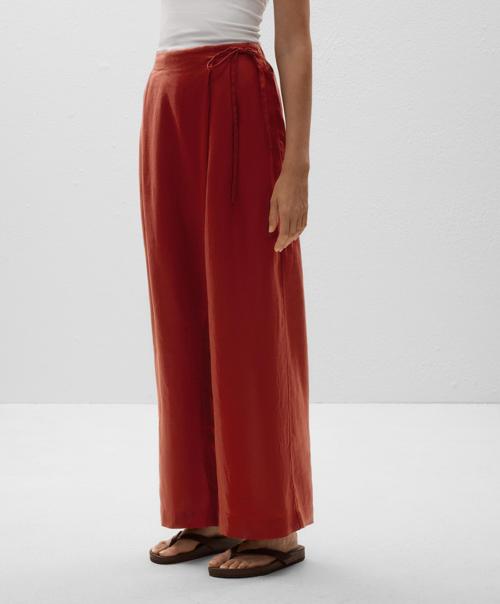 OYSHO Широкие прямые брюки из 100% льна с саронгом на запахе, темно-красный