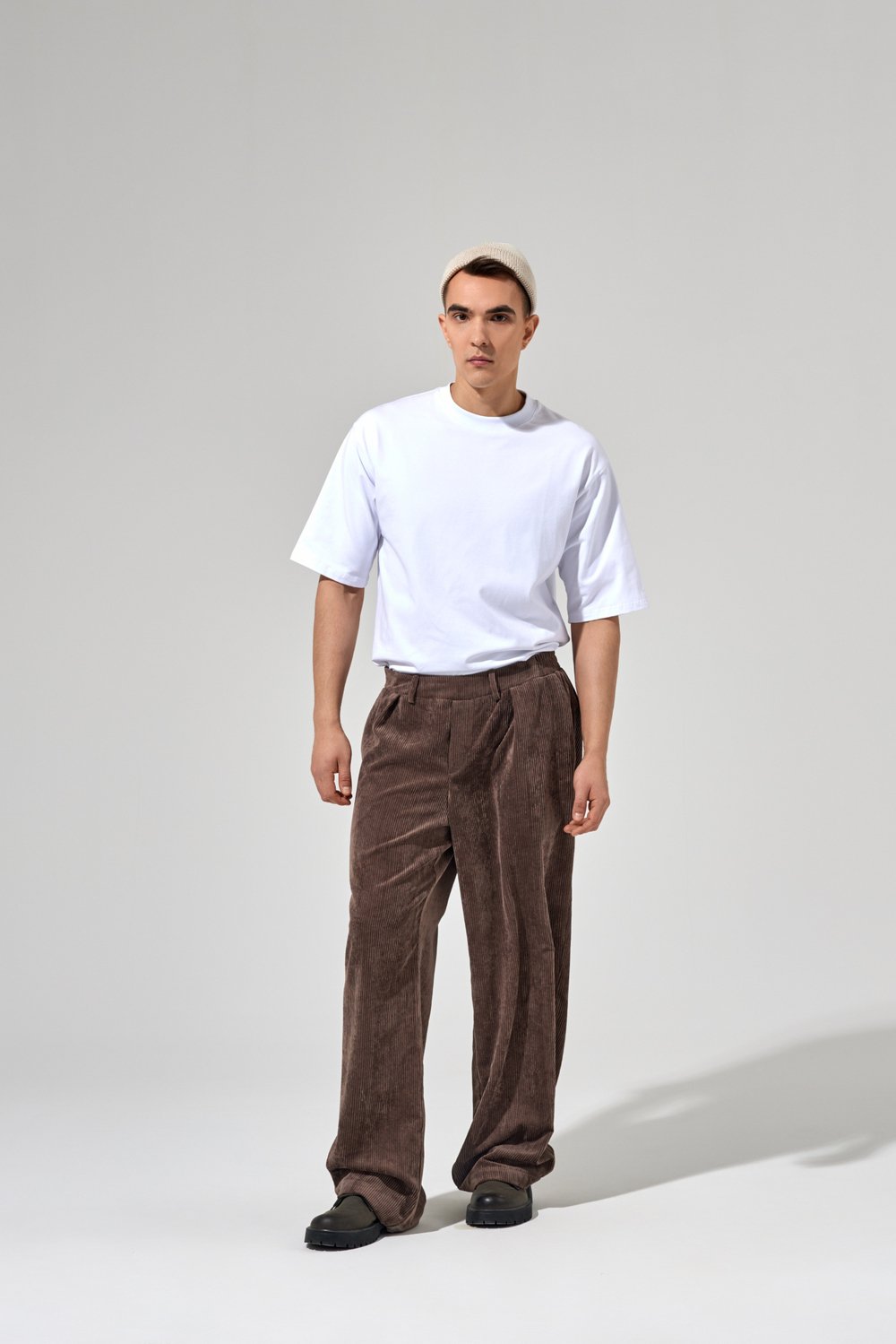 Брюки широкие, вельвет, цвет "тауп"