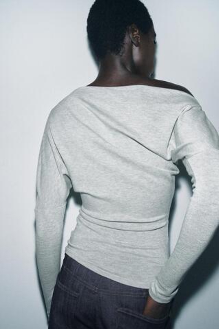 ZARA ТОП АСИММЕТРИЧНОГО КРОЯ ИЗ МЯГКОЙ ТКАНИ, СЕРЫЙ МЕЛАНЖ