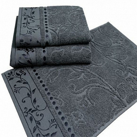 Набор из 3-х махровых полотенец "П37. Жаккард тёмно-серый" в упаковке, 100% хлопок, Россия.