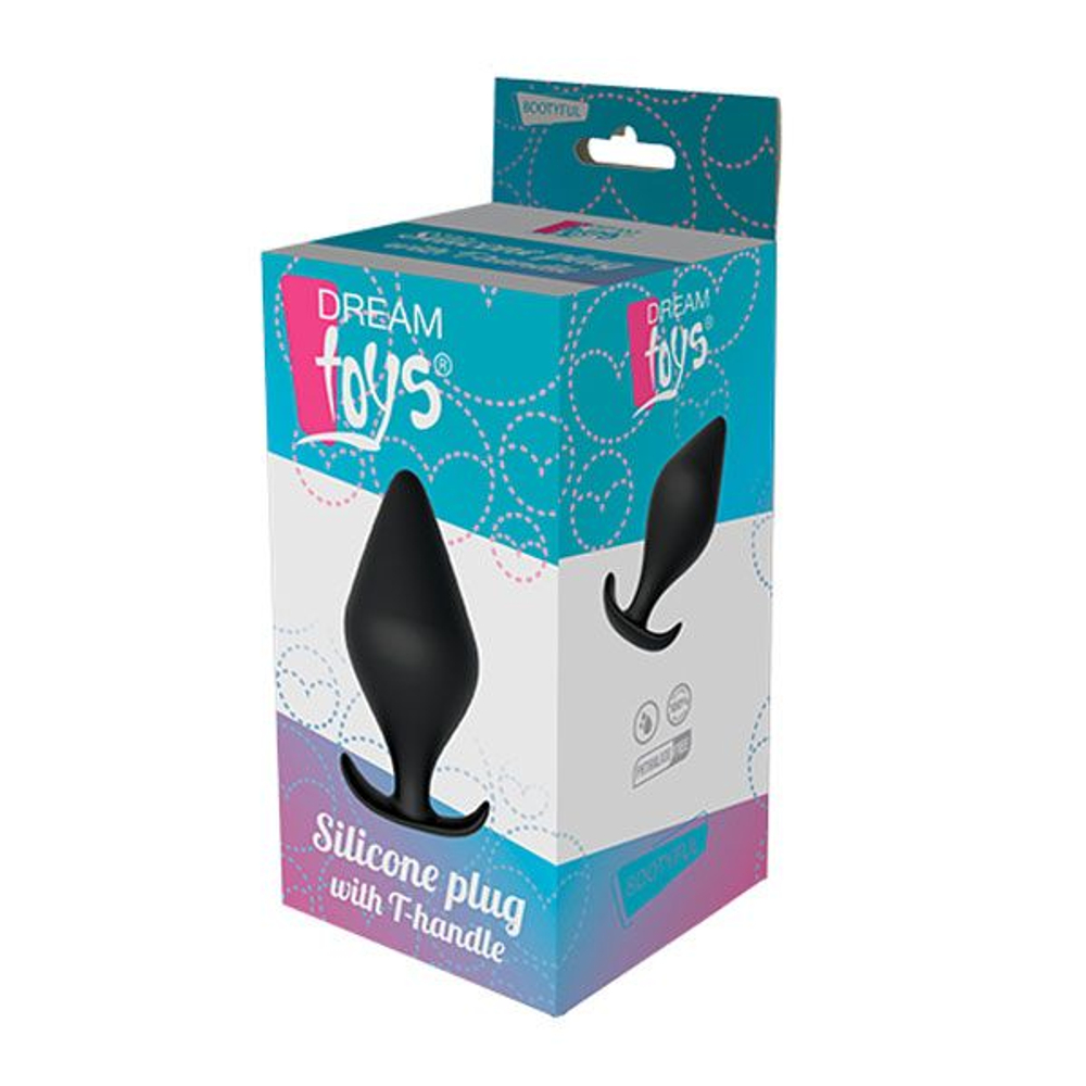 Черная анальная пробка PLUG WITH T-HANDLE - 11 см. (Цвет: черный)