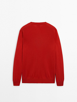 Massimo Dutti Джемпер из 100% кашемира с круглым вырезом, красный