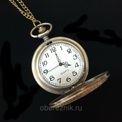 Карманные винтажные часы "Пентакль" бронзового цвета с цепочкой.