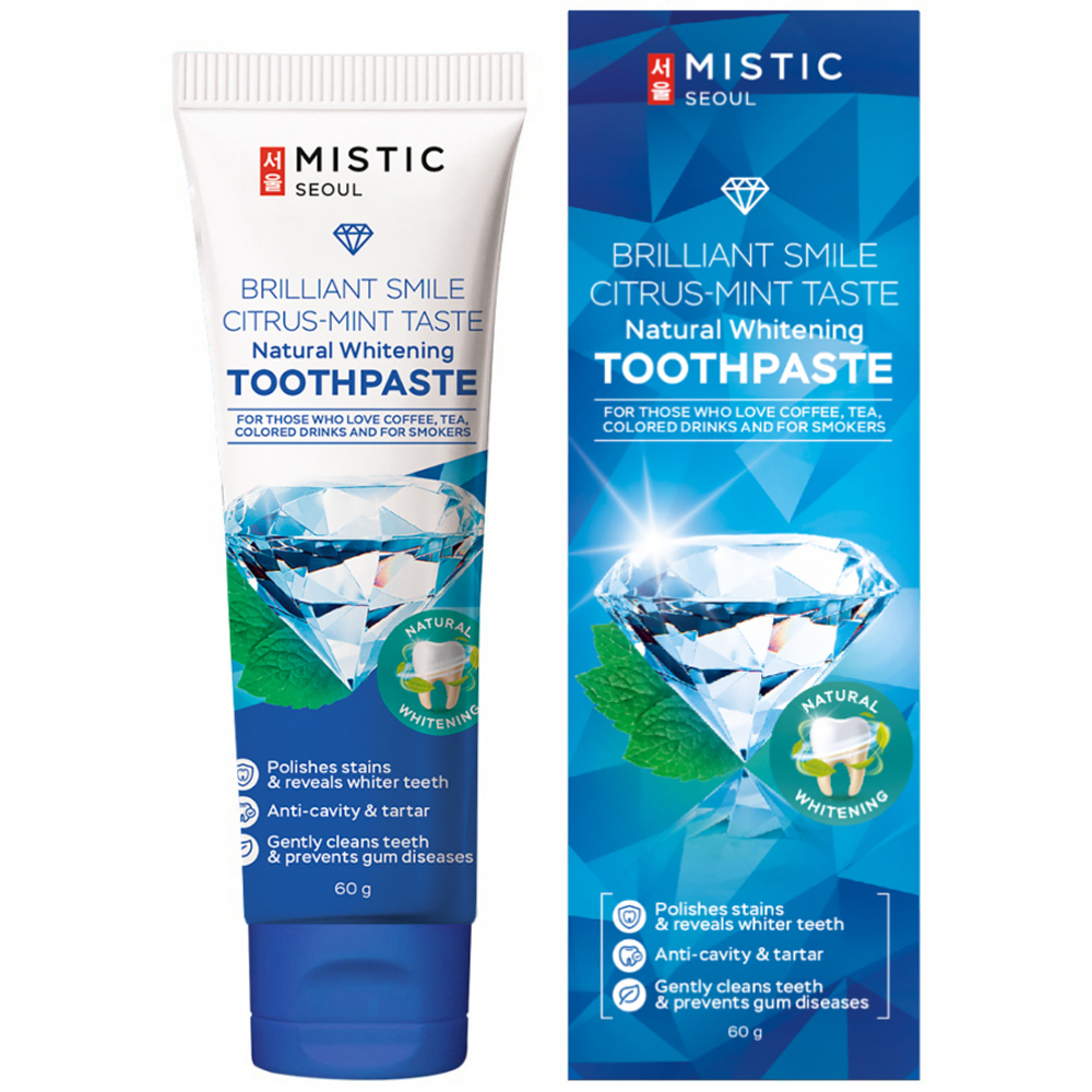 MISTIC Natural Whitening Toothpaste BRILLIANT SMILE CITRUS-MINT TASTE (14+) Натуральная отбеливающая зубная паста BRILLIANT SMILE со вкусом цитрусовой мяты (14+) 60г