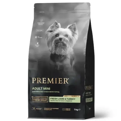 Premier dog lamb & turkey adult mini сухой корм для собак мелких пород, свежее мясо ягненка с индейкой - 1 кг