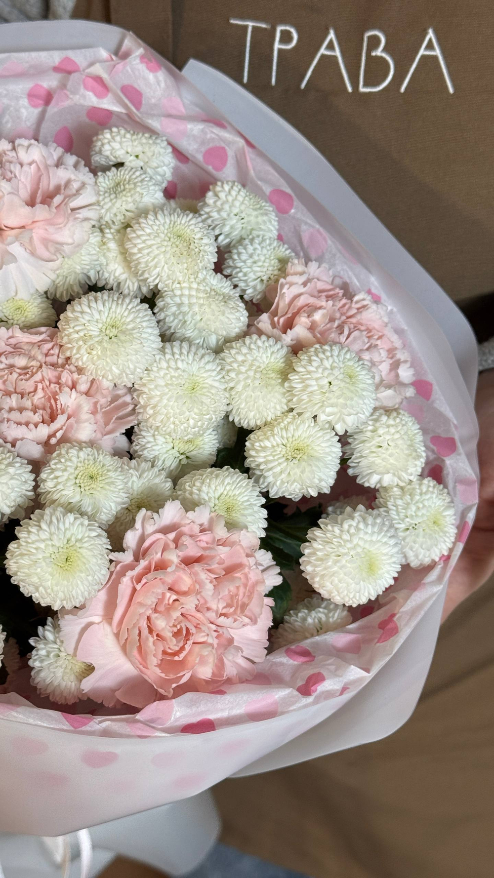 Букет "Маршмеллоу" M, хризантема Ньютон, диантусы