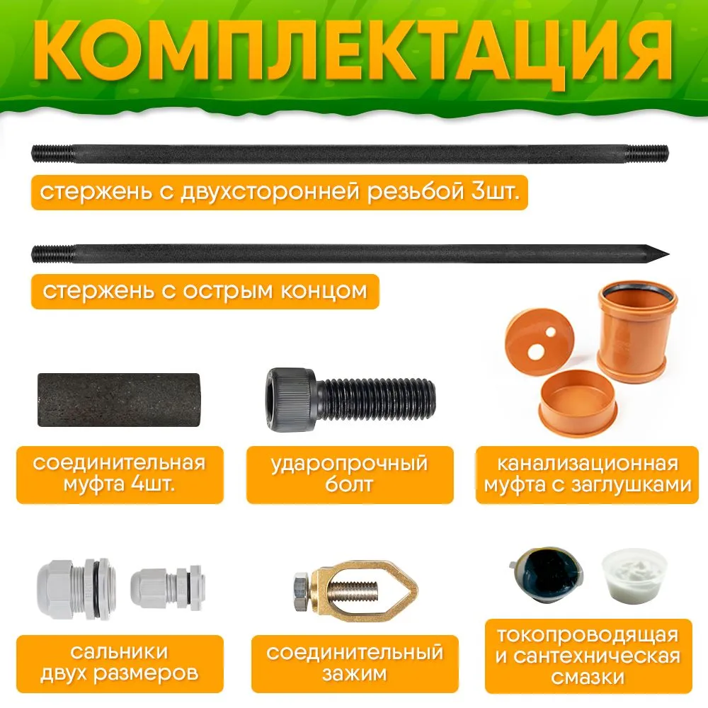 Комплект заземления для дома 6м из СТАЛИ D16