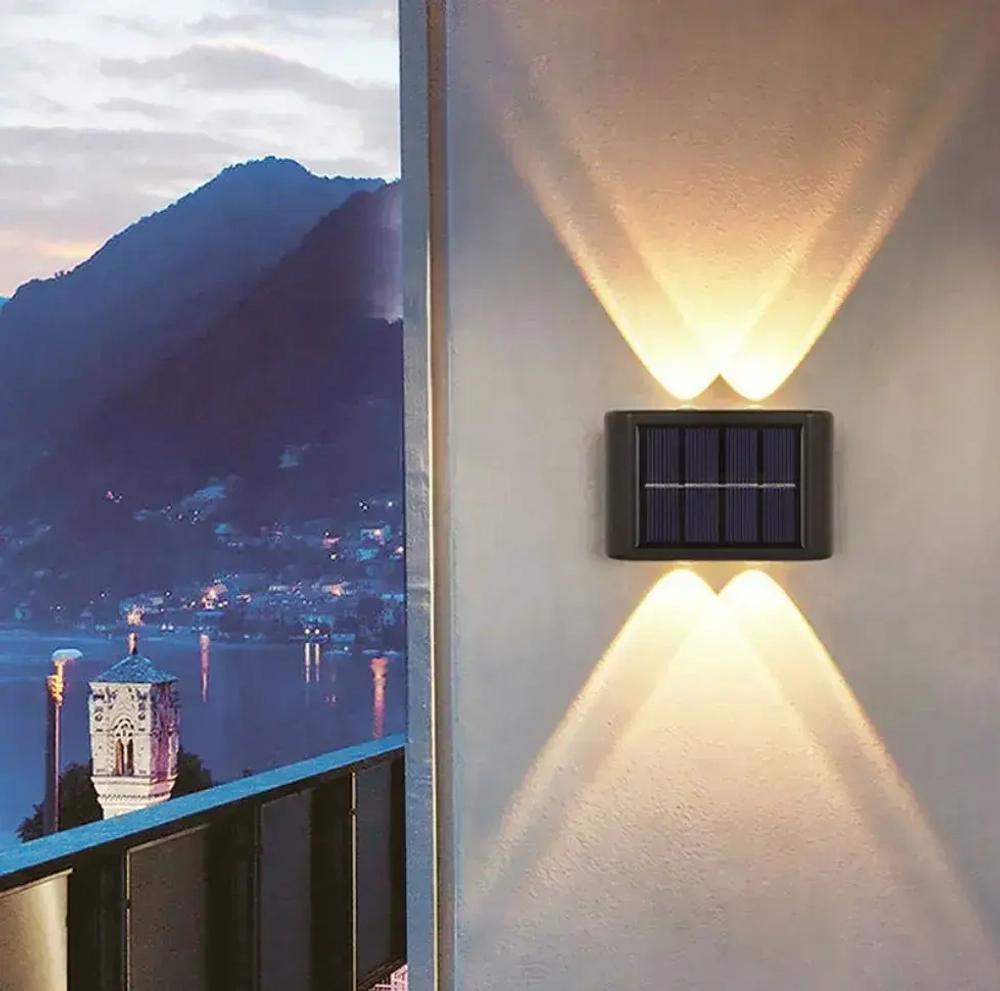 Светодиодный уличный настенный светильник с 3 лампами водонепроницаемый на солнечной батарее 6 ламп Теплый