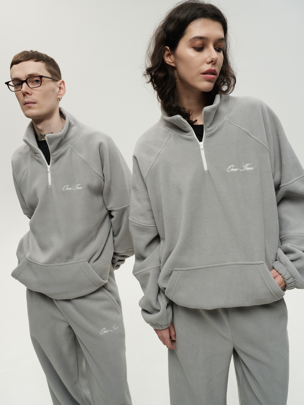 Drawstring Half-Zipped Sweatshirt Grey