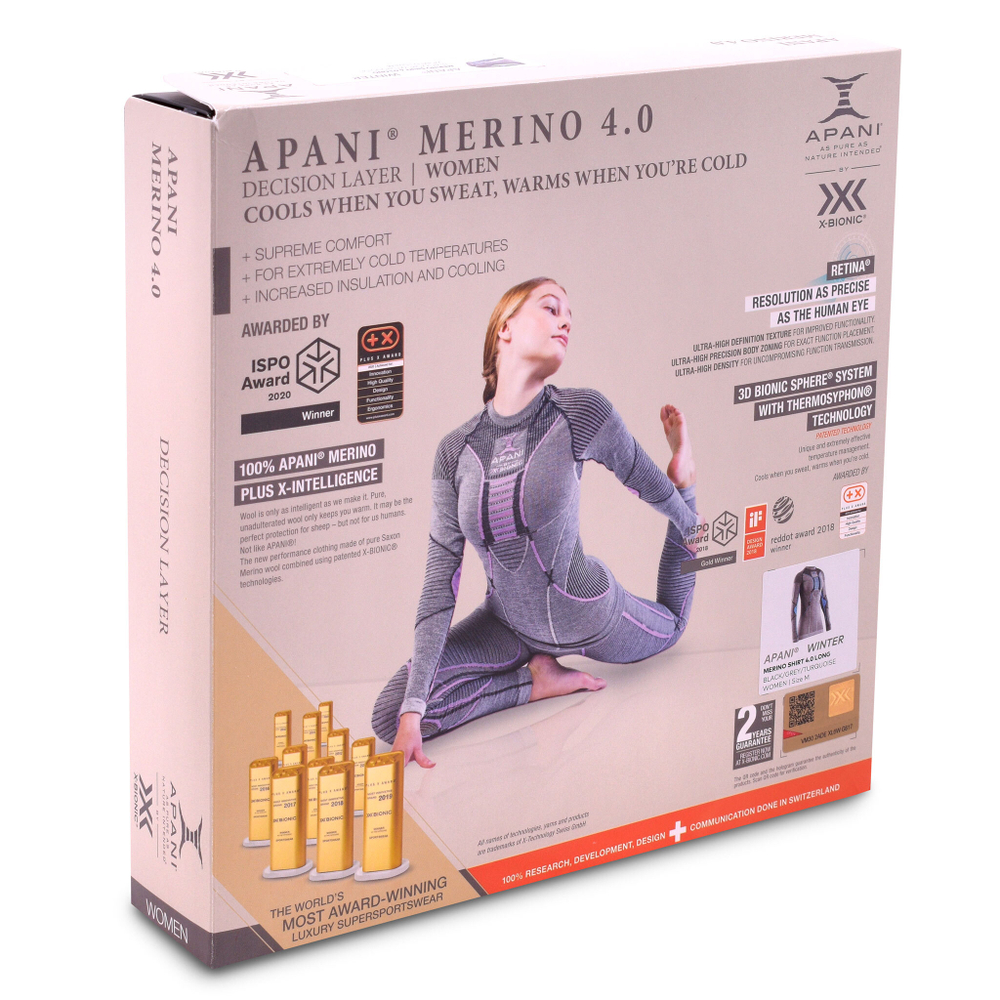 Термобелье женское лонгслив X-Bionic Apani 4.0 Merino Shirt Round Neck LG SL
