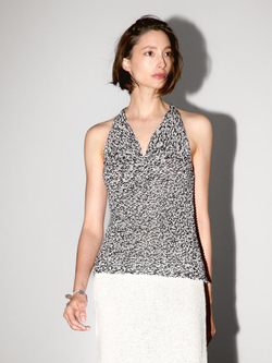 Massimo Dutti Трикотажный топ с драпировкой и меланжевым узором, натуральный, кремовый