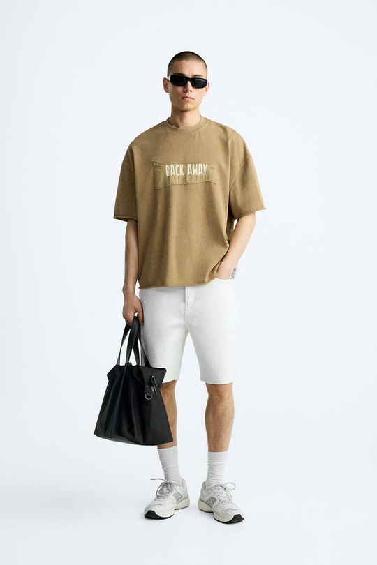 ZARA ШОРТЫ STRAIGHT FIT DENIM,  БЕЛЫЙ
