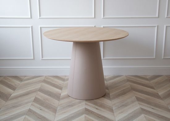 Стол обеденный Lagom D 100 см (натуральный дуб / бежевый, кожа)