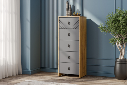 Байкал Комод 5 ящиков (Дуб Золотой/Графит SV ) SV Мебель
