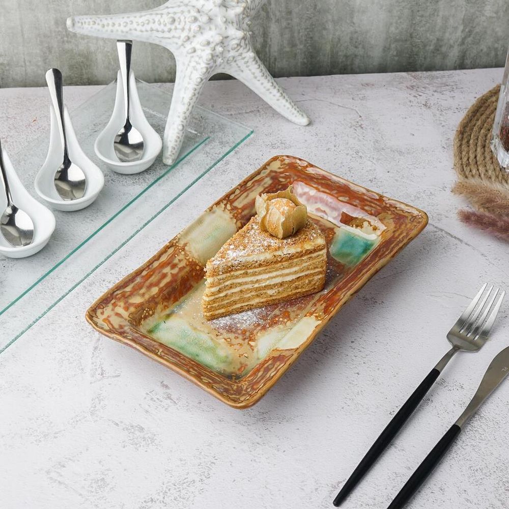 Блюдо прямоугольное 25*15 см h3,5 см Light Brown Spots Sea Wave Frutti di Mare P.L. [1]