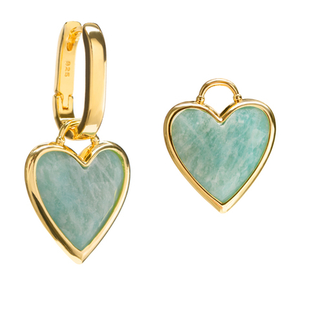 Пара серёжек: Хупы с сердцами из Амазонита, gold
