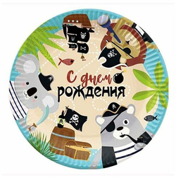 P Тарелки бумажные Пираты С Днем Рождения! 18см 6шт