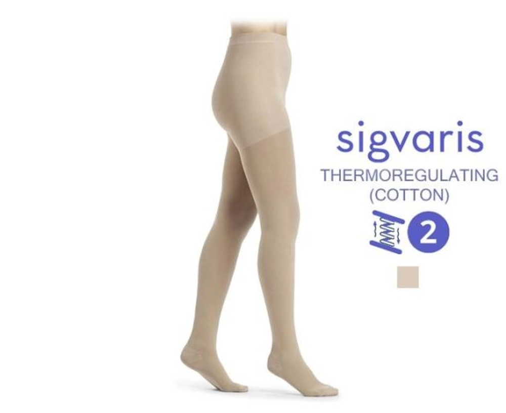 Компрессионные колготки Sigvaris Essential Thermoregulating (Хлопок), класс компрессии 2, серия CO2, открытый мысок
