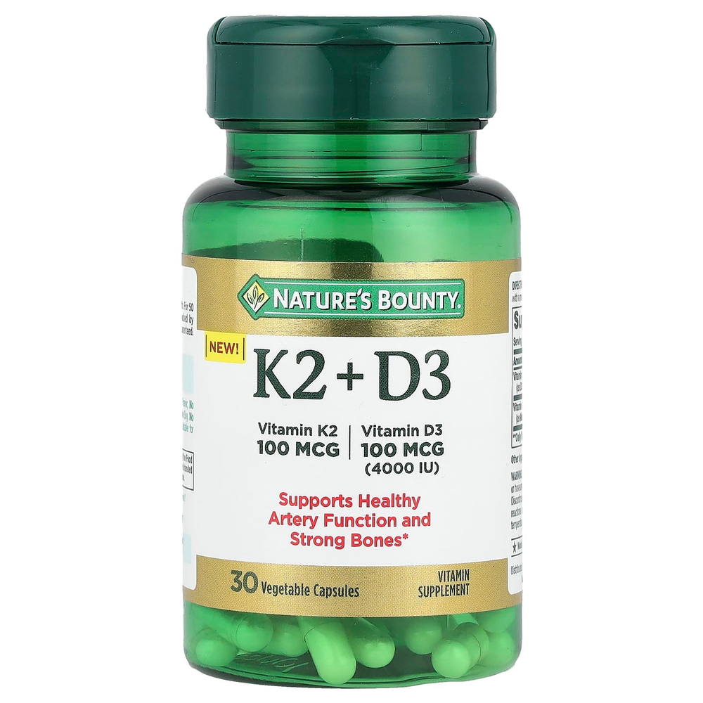 Nature's Bounty, Витамин K2 + D3`` 30 растительных капсул