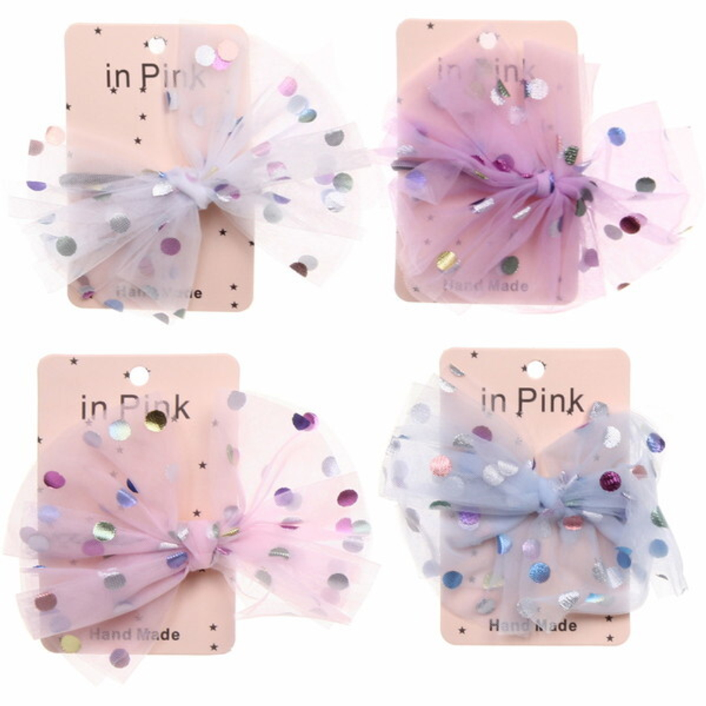 Резинка для волос 1шт «Pomp - Ариэль», микс 4 цвета( белый, пудровый, светло-голуб., светло-фиолет.), 12*10 см