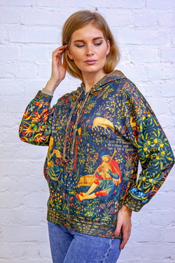 Зип худи "Средневековая пастораль", по мотивам средневекового гобелена «Пастух и пастушка»