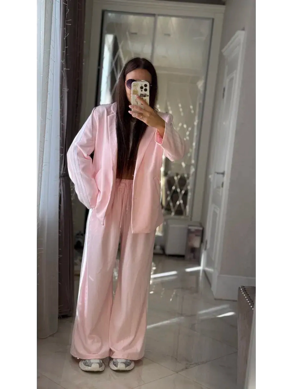 Костюм двойка брючный трикотажный в рубчик oversize