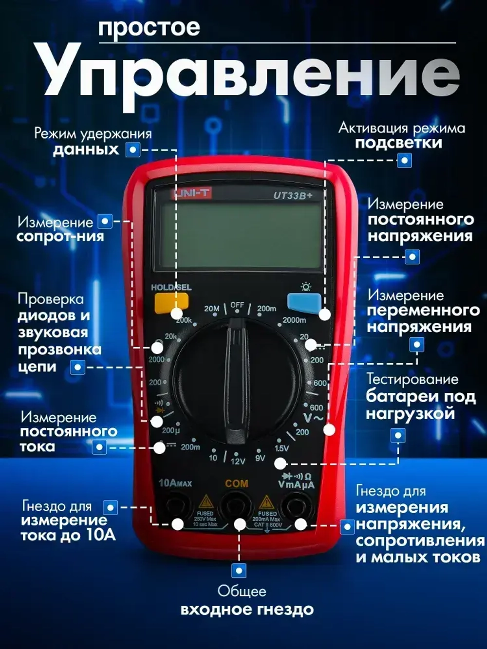 Мультиметр и тестер цифровой профессиональный с щупами UNI-T UT33B+