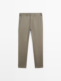 Massimo Dutti Зауженные брюки из смесовой хлопковой ткани, зеленый