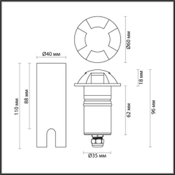 6662/3GL NATURE ODL24 000 черный/металл Встраиваемый грунтовый светильник IP67 LED 3W 4000K 60° 12V/24V WALD (нужен драйвер 357781/357782)