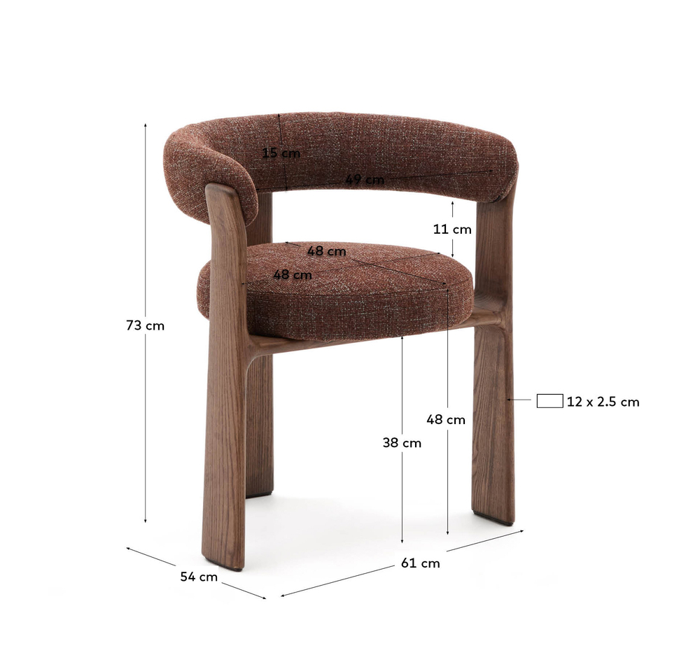 Granite Стул на 3 ножках из коричневого шенилла и массива ясеня в отделке орех