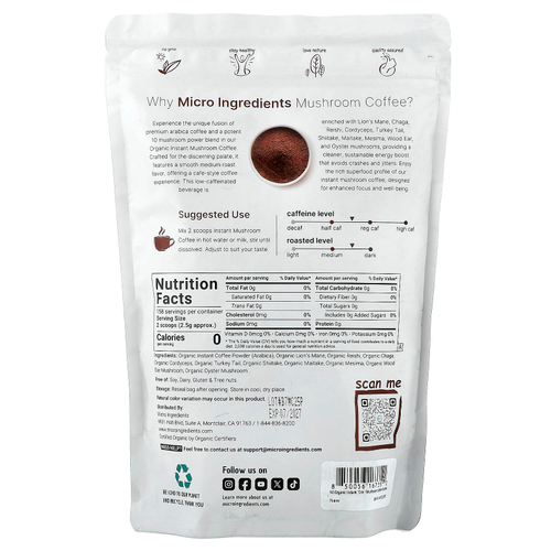 Micro Ingredients, органический грибной кофе, арабика, растворимый, 396 г (14 унций)