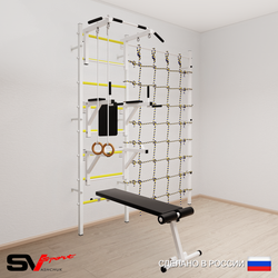 Шведская стенка Sv Sport усиленная 6910 (Турник стандарт/Брусья/Стойка/Скамья/Кольца/Канатный лаз)
