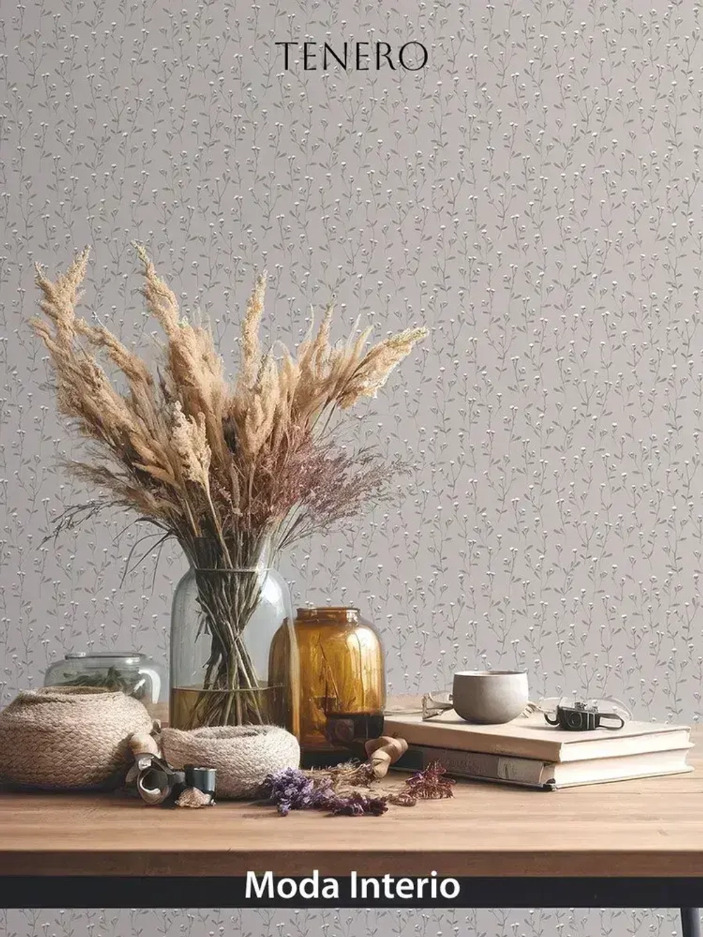 Обои винил на флизелине, веточка на серо-бежевом, метровые, для гостиной, Tenero (Moda interio, арт.32688-55)