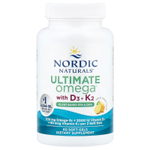 Nordic Naturals, Ultimate Omega®, растительные добавки с витаминами D3 и K2, со вкусом лимона, 60 мягких таблеток