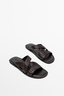 Massimo Dutti Кожаные плетеные сандалии на платформе, коричневый