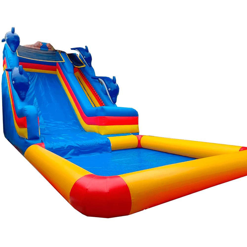 Надувная водная горка с бассейном «Дельфины» 15*6*8 м