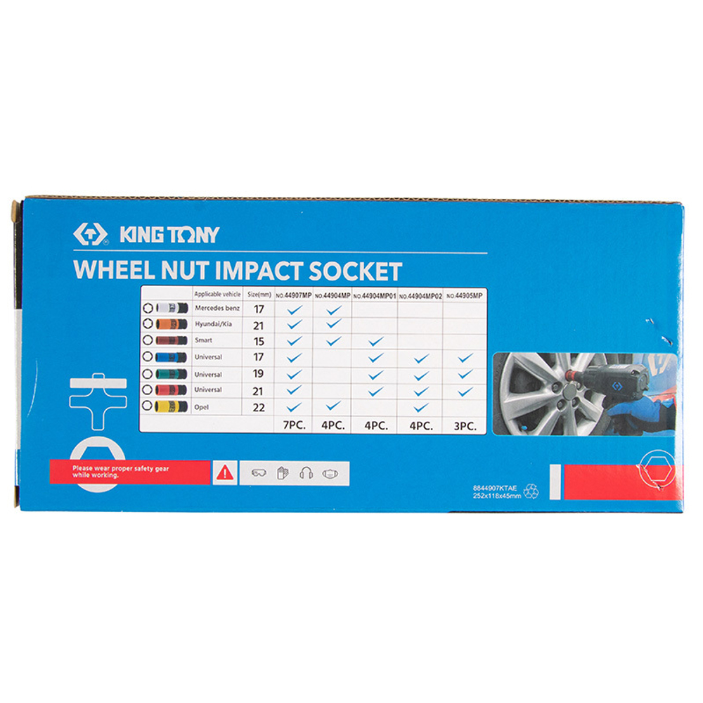 KING TONY (44907MP) Набор глубоких ударных торцевых головок 1/2", шестигранные, 15-22 мм, 7 предметов