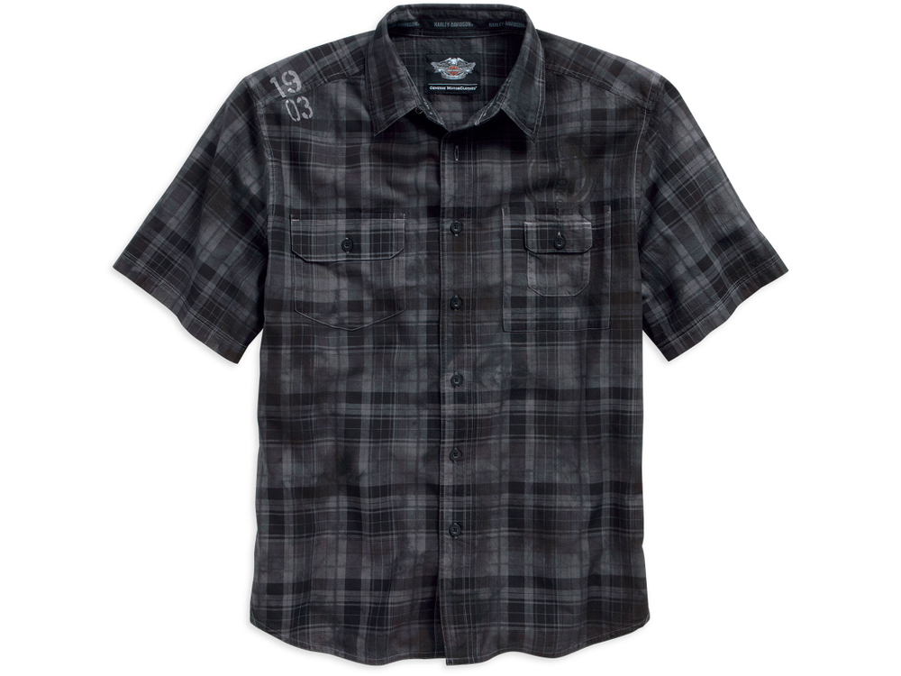 Рубашка Men's Distressed Plaid Short Sleeve Woven Shirt Harley-Davidson