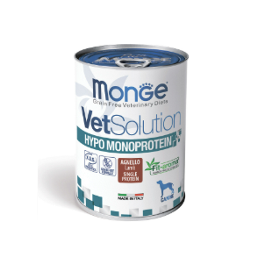 Влажный корм диетический для собак Monge VetSolution Dog Hypo Monoprotein LAMB Гипо монопротеин для снижения реакции пищевой непереносимости с ягнёнком 0,4кг