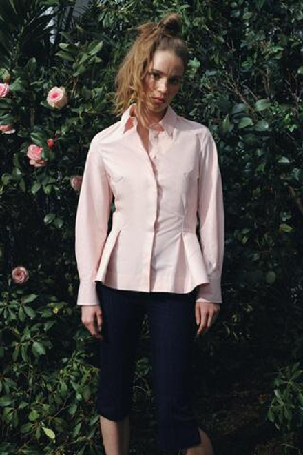 ZARA РУБАШКА ИЗ ПОПЛИНА С БАСКОЙ — ZW COLLECTION, РОЗОВЫЙ