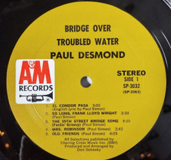 Винтажная виниловая пластинка LP Paul Desmond Bridge Over Troubled Water (USA 1970)