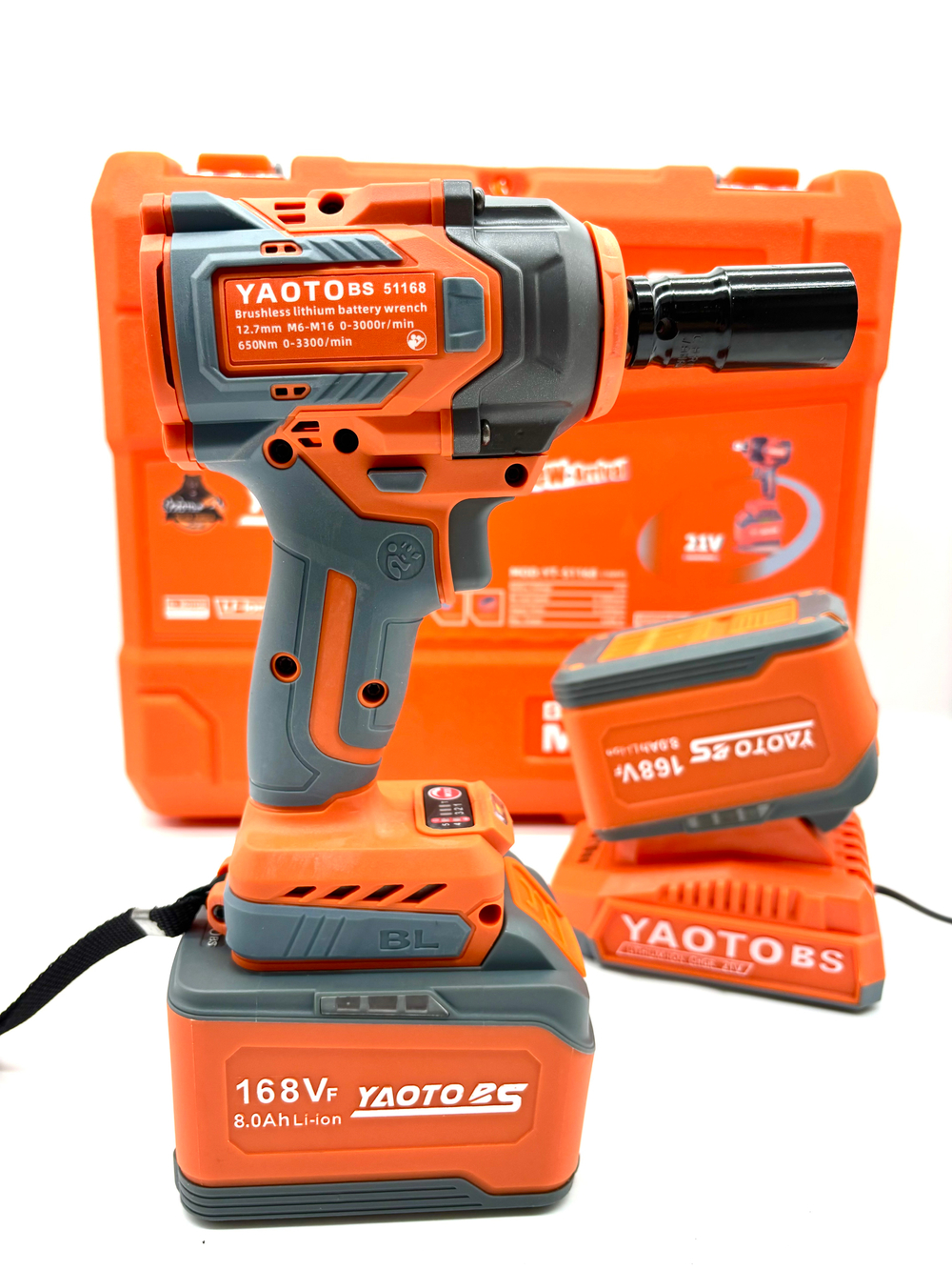 Гайковерт аккумуляторный гайковерт ударный (21 В, 8.0 А/ч, 650 Нм, 1/2") YAOTO YT-51168