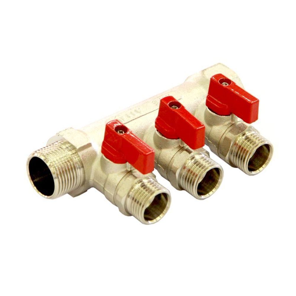 Коллектор с отсекающими кранами 3/4&quot; 3 выхода 1/2&quot; НР HLV