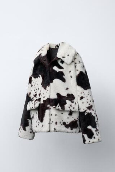 ZARA КУРТКА ИЗ ИСКУССТВЕННОГО МЕХА С ПРИНТОМ, РАЗНОЦВЕТНЫЙ