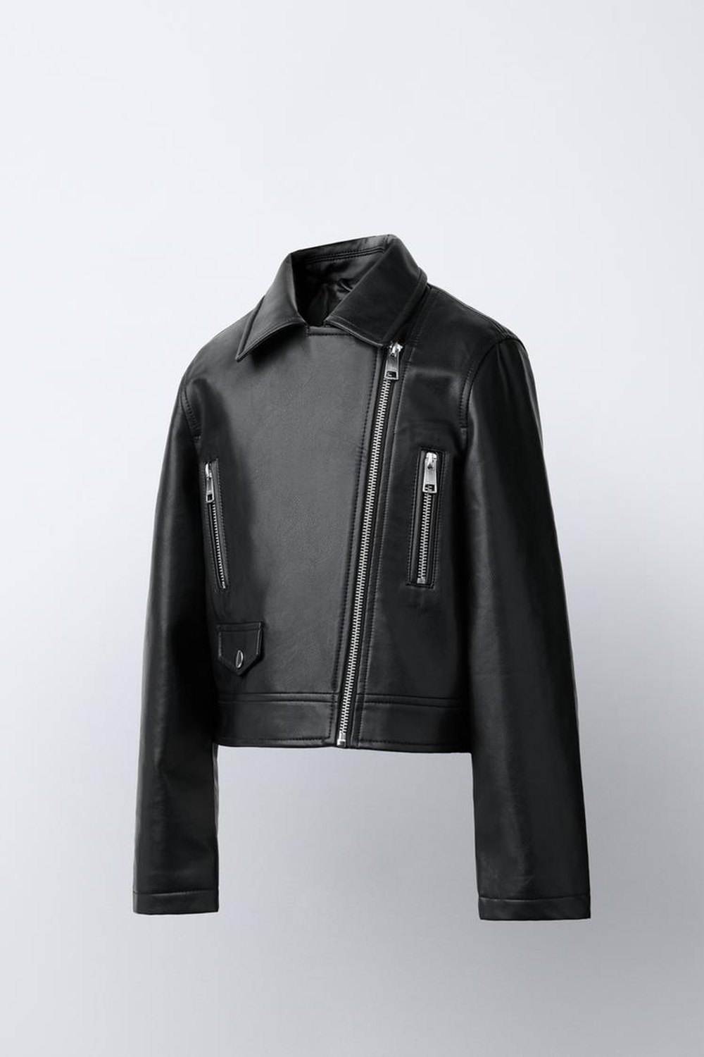 ZARA БАЙКЕРСКАЯ КУРТКА ИЗ ИСКУССТВЕННОЙ КОЖИ, ЧЕРНЫЙ