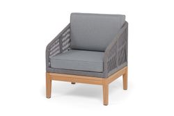 "Канны" кресло плетеное из роупа, основание бук, роуп светло-серый круглый, ткань светло-серая