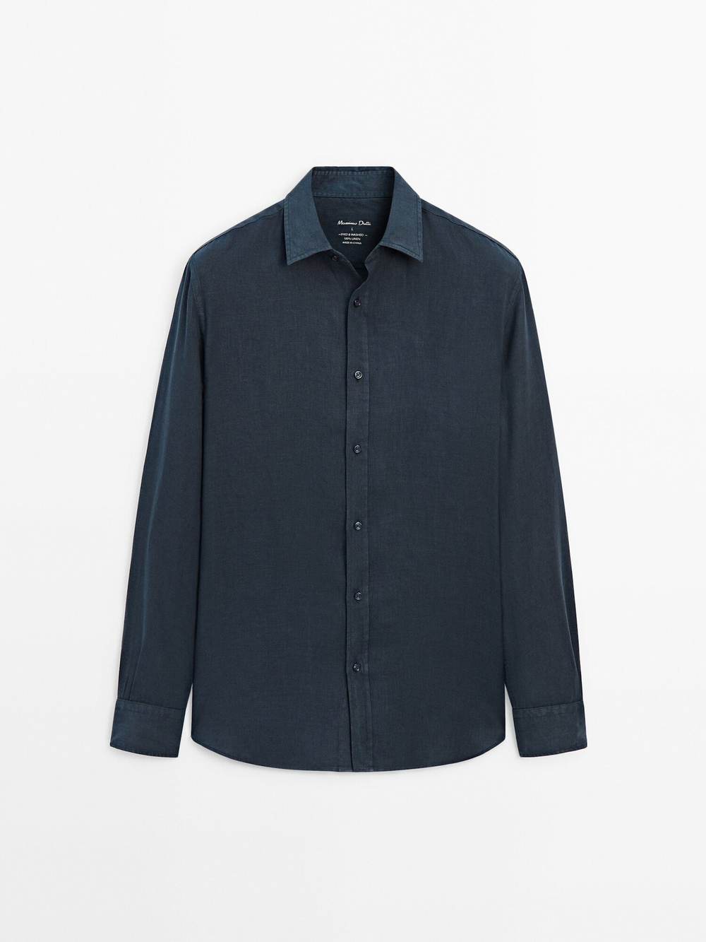 Massimo Dutti 100% льняная приталенная рубашка,  темно-синий